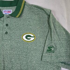 Vintage Starter Green Bay Packers Polo Golf Shirt Men's Large Knit Pro Line NFL